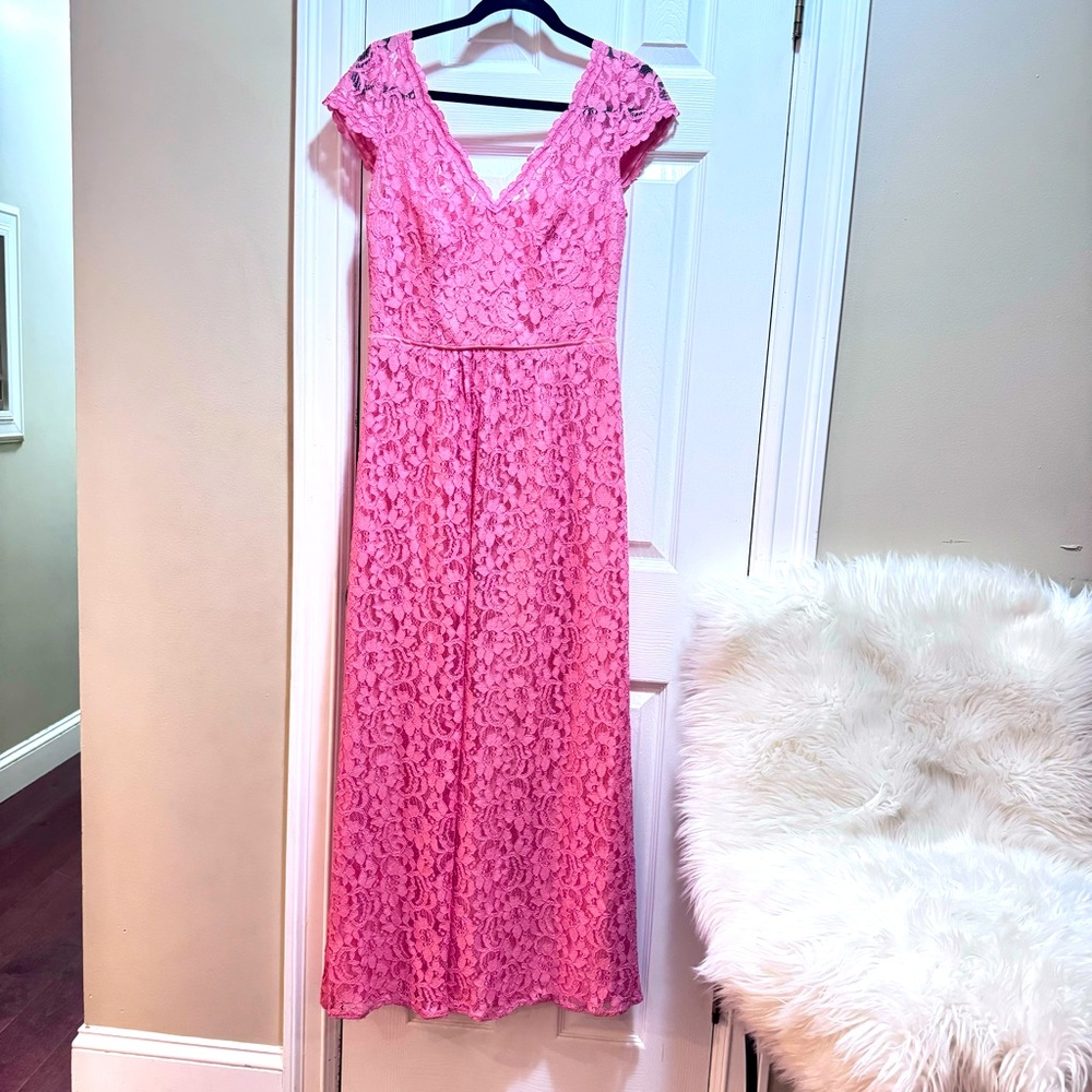 David’s Bridal Peach Coral Lace gown size 10